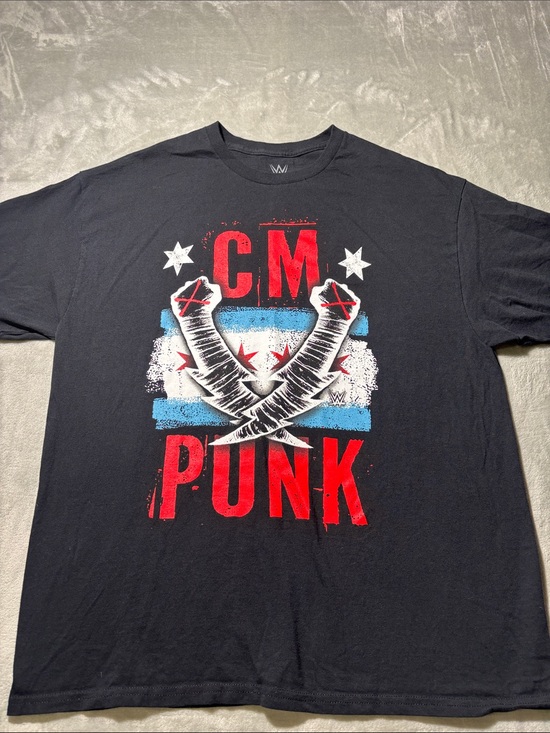 WWE Other - WWE CM Punk Men’s XL Chicago Flag Wrestling Graphic T-Shirt‎ Black